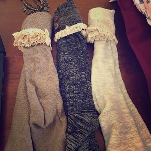 Set of 3 Boot Socks with Crochet Trim